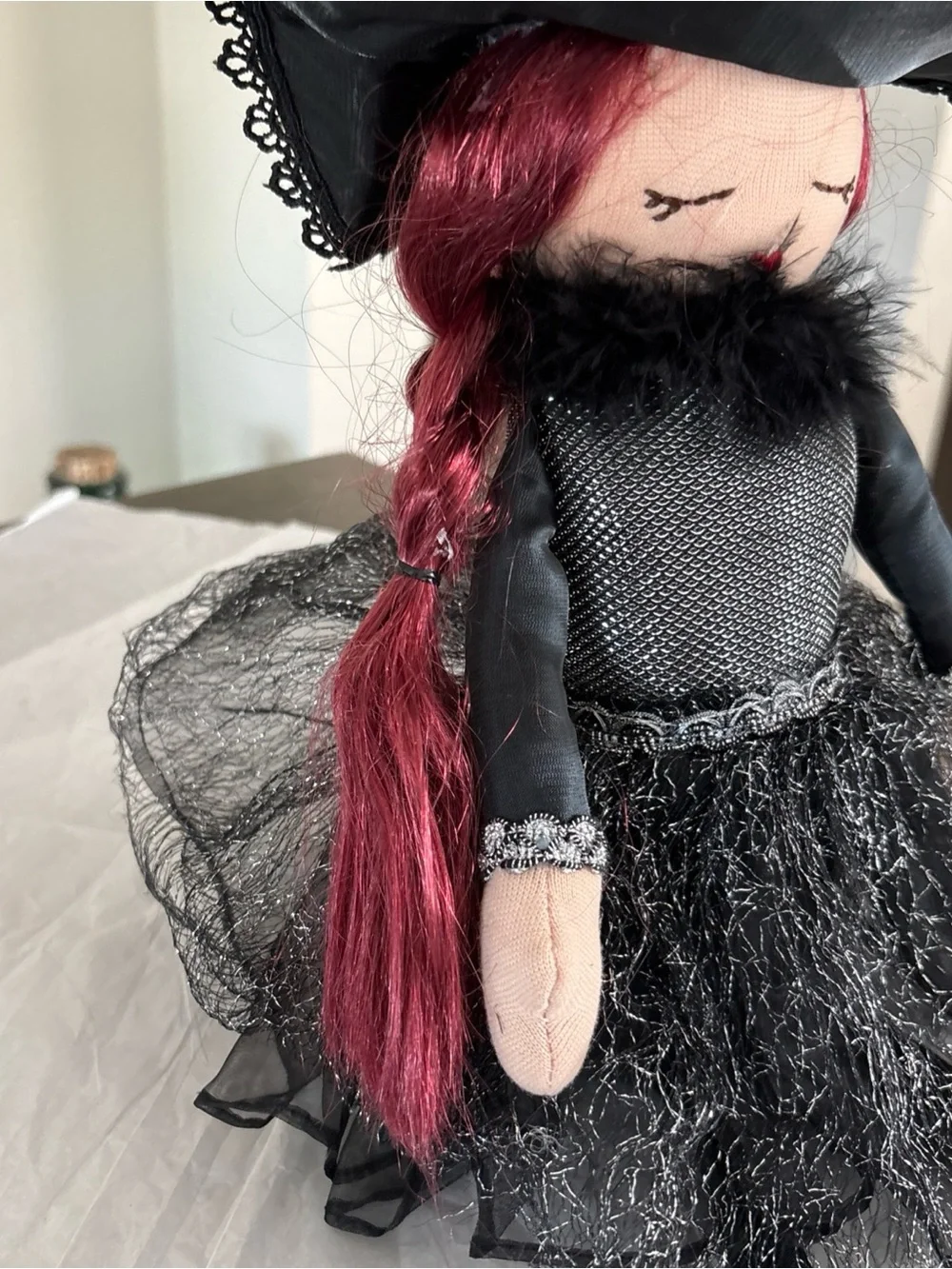 Happy Witch Doll with Red Hair and Black  Silver Outfit